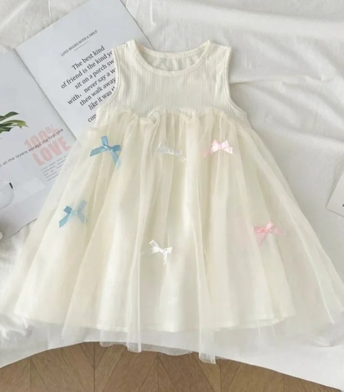 Fashionable Baby Dresses Kids Bowknot Mesh Skirt 2025 Summer