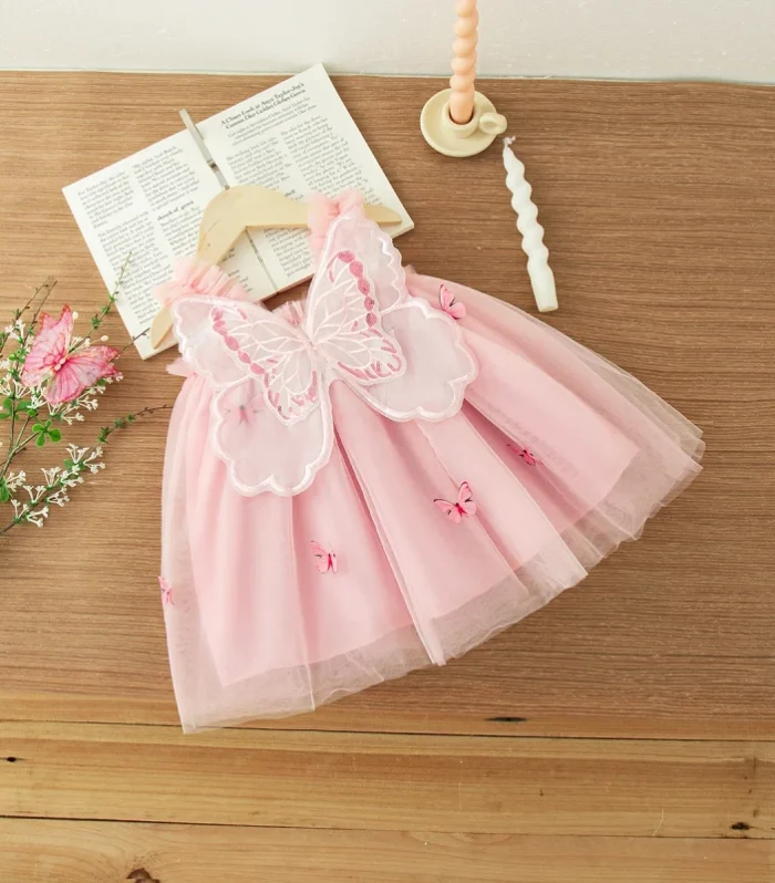 Baby Girl Dresses Summer Mesh Butterfly Girls Dresses Cute Back Wings Girls Princess Dresses Baby Clothes Girl