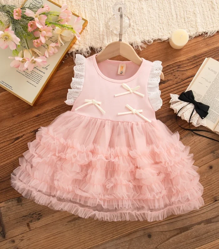 Princess style sweet bow baby girl dress summer new style children's sleeveless cloth