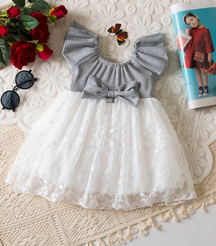Sweet Bow Baby Girl Princess Dress, Summer New Children'S Clothing Suitable For Babies Aged 9 Months To 3 Years Old - white