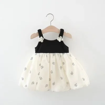 Baby Clothes Casual Clothes Summer New Cotton Girls Princess Dress black and off white