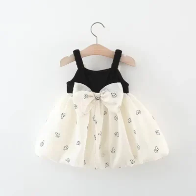 Baby Clothes Casual Clothes Summer New Cotton Girls Princess Dress black and off white