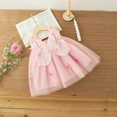 Baby Girl Dresses Summer Mesh Butterfly Girls Dresses Cute Back Wings Girls Princess Dresses Baby Clothes Girl