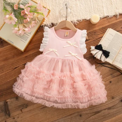 Princess style sweet bow baby girl dress summer new style children’s sleeveless cloth