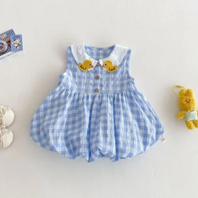 Girls Cartoon Series 2025 New Little Left Little Right Summer Baby Duck Doll Shirt Sister Outfit Children’s Skirt